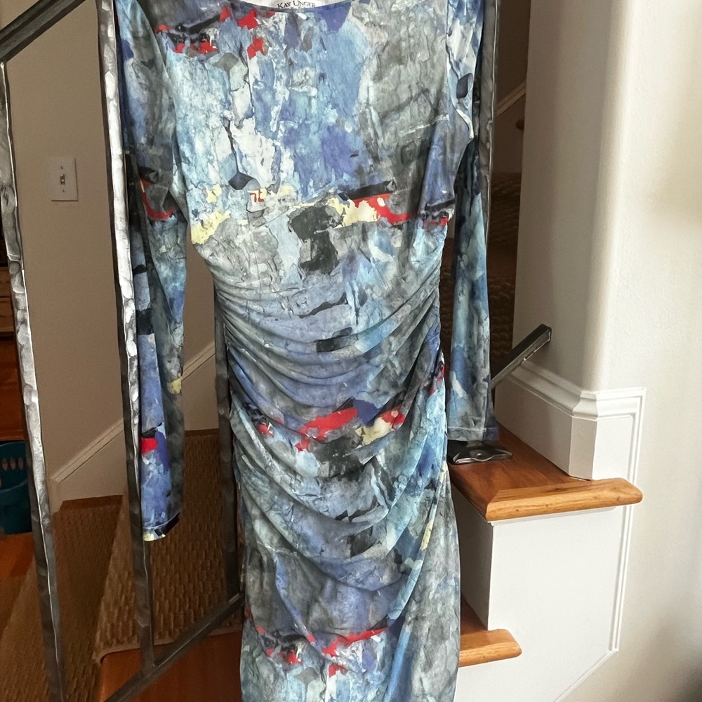 Kay Unger Beautiful Multi Color Mesh Fitted Dress… - image 2